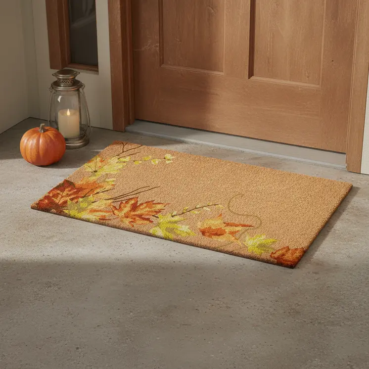 24" X 36" Brown And Natural Fall Leaves Outdoor Coir Door Mat