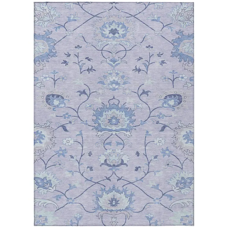 3' X 5' Lilac And Ivory Floral Washable Indoor Outdoor Area Rug