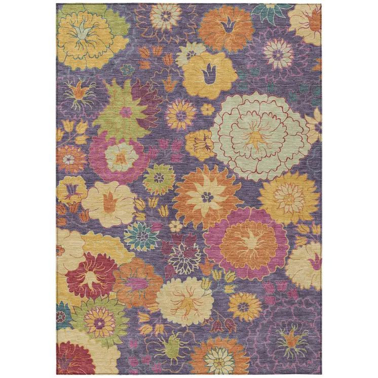 10' X 14' Purple Gold And Pink Floral Washable Indoor Outdoor Area Rug