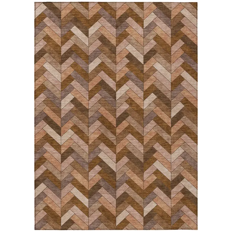 9' X 12' Copper And Rust Geometric Washable Indoor Outdoor Area Rug