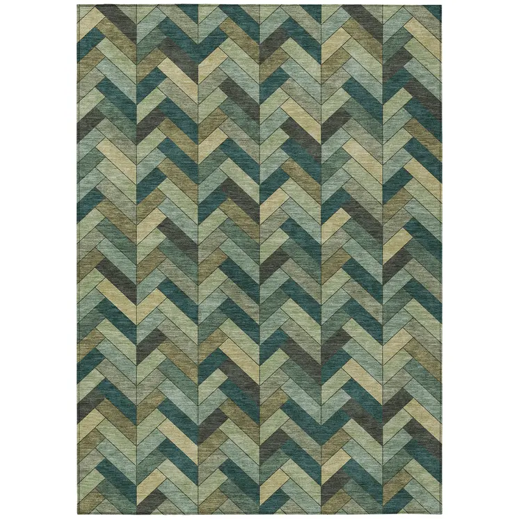 10' X 14' Green And Gray Geometric Washable Indoor Outdoor Area Rug