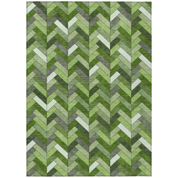 9' X 12' Olive Green And Ivory Geometric Washable Indoor Outdoor Area Rug