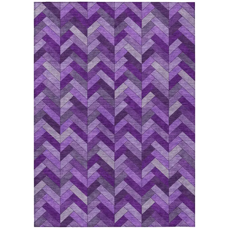10' X 14' Purple And Ivory Geometric Washable Indoor Outdoor Area Rug