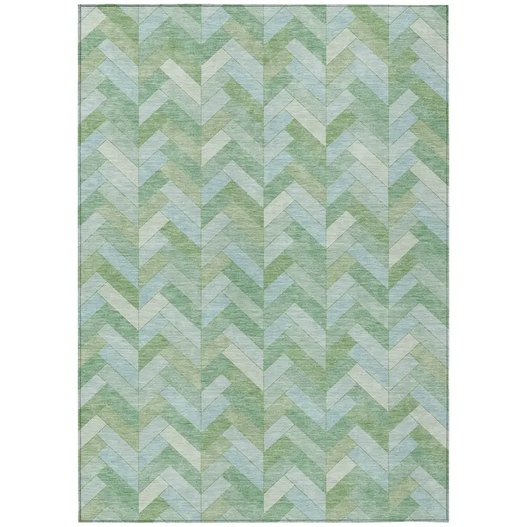 9' X 12' Green And Ivory Geometric Washable Indoor Outdoor Area Rug