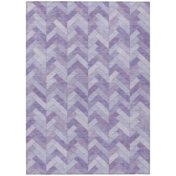 10' X 14' Plum And Ivory Geometric Washable Indoor Outdoor Area Rug