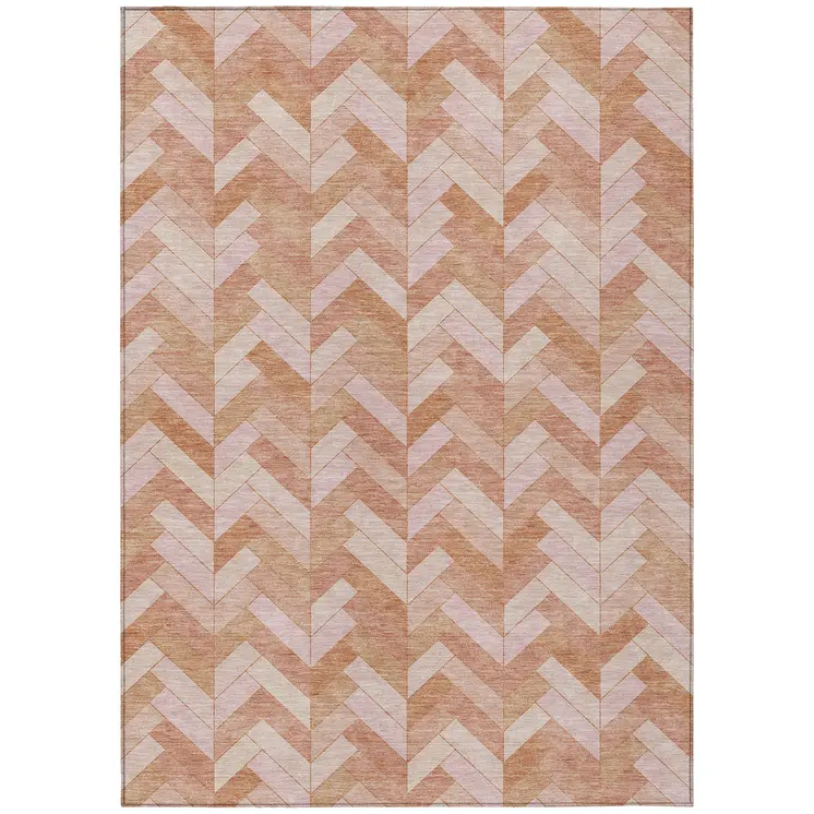 3' X 5' Salmon And Ivory Geometric Washable Indoor Outdoor Area Rug