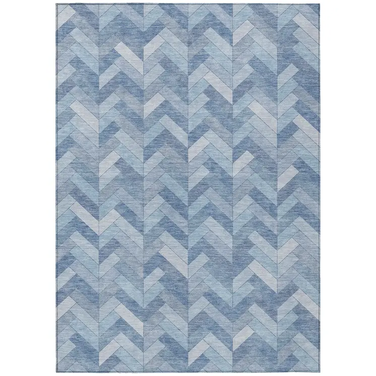 8' X 10' Sky Blue And Silver Geometric Washable Indoor Outdoor Area Rug