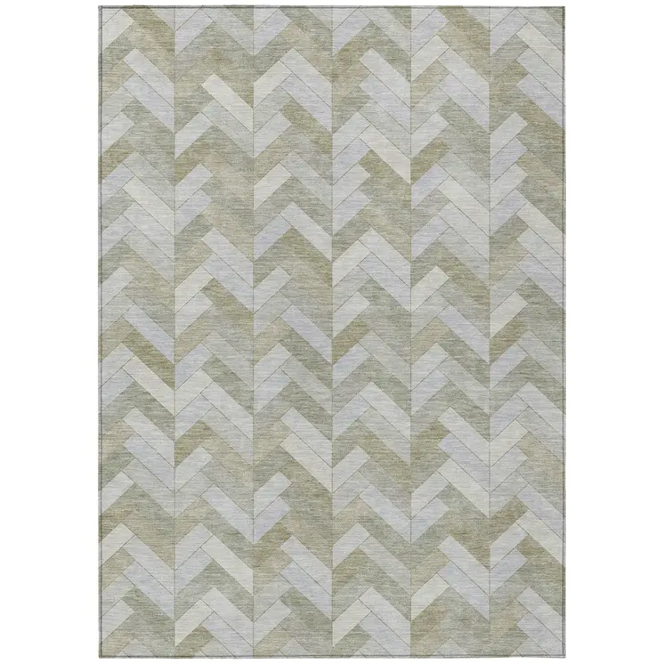 5' X 8' Taupe And Beige Geometric Washable Indoor Outdoor Area Rug