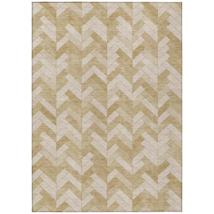 9' X 12' Wheat And Beige Geometric Washable Indoor Outdoor Area Rug