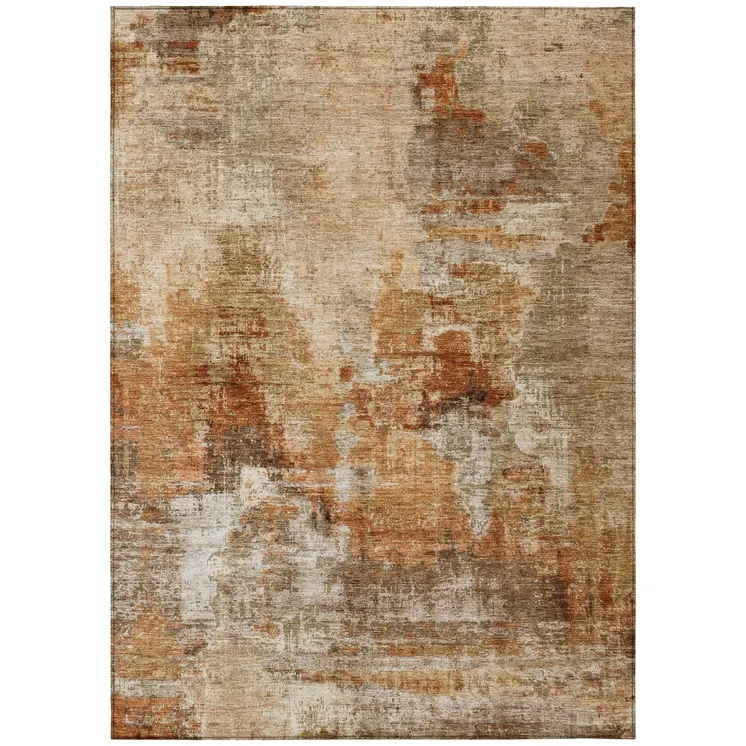10' X 14' Copper Rust And Beige Abstract Washable Indoor Outdoor Area Rug
