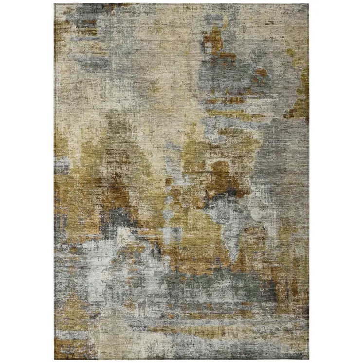 5' X 8' Khaki Beige And Taupe Abstract Washable Indoor Outdoor Area Rug