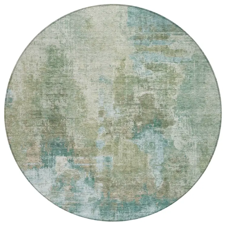 8' Sage And Gray Round Abstract Washable Indoor Outdoor Area Rug