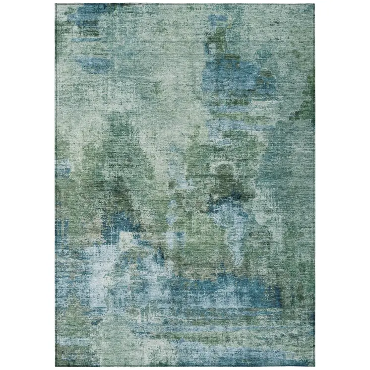 5' X 8' Teal Blue And Gray Abstract Washable Indoor Outdoor Area Rug