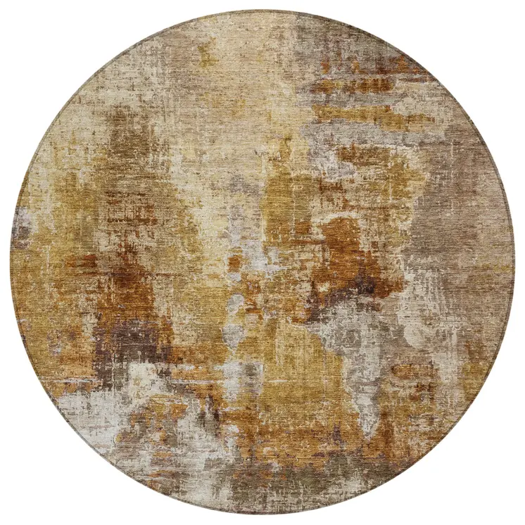 8' Walnut And Beige Round Abstract Washable Indoor Outdoor Area Rug