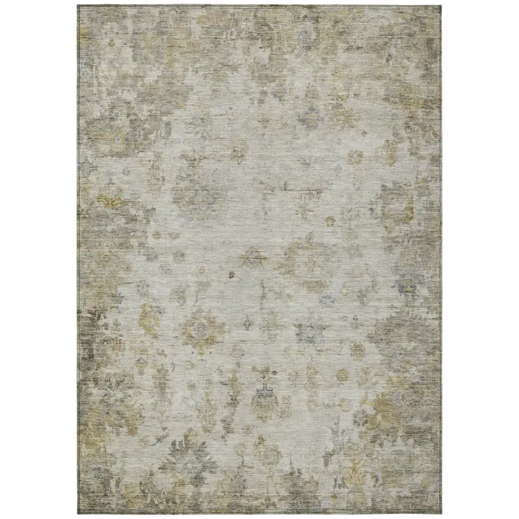 3' X 5' Taupe And Blue Floral Washable Indoor Outdoor Area Rug