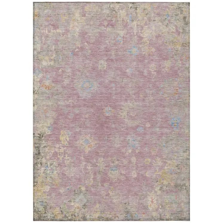 3' X 5' Pink Beige And Gray Floral Washable Indoor Outdoor Area Rug