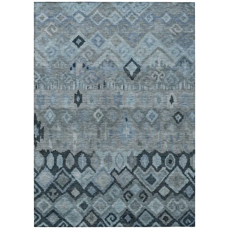 5' X 8' Gray And Charcoal Geometric Washable Indoor Outdoor Area Rug
