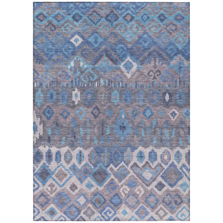 10' X 14' Blue Gray And Ivory Geometric Washable Indoor Outdoor Area Rug