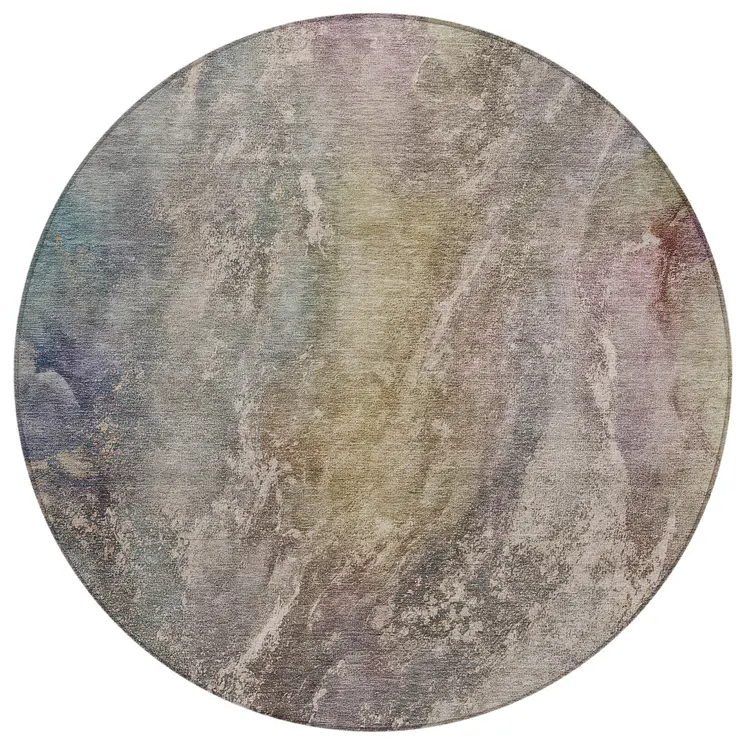 8' Beige And Gray Round Abstract Washable Indoor Outdoor Area Rug