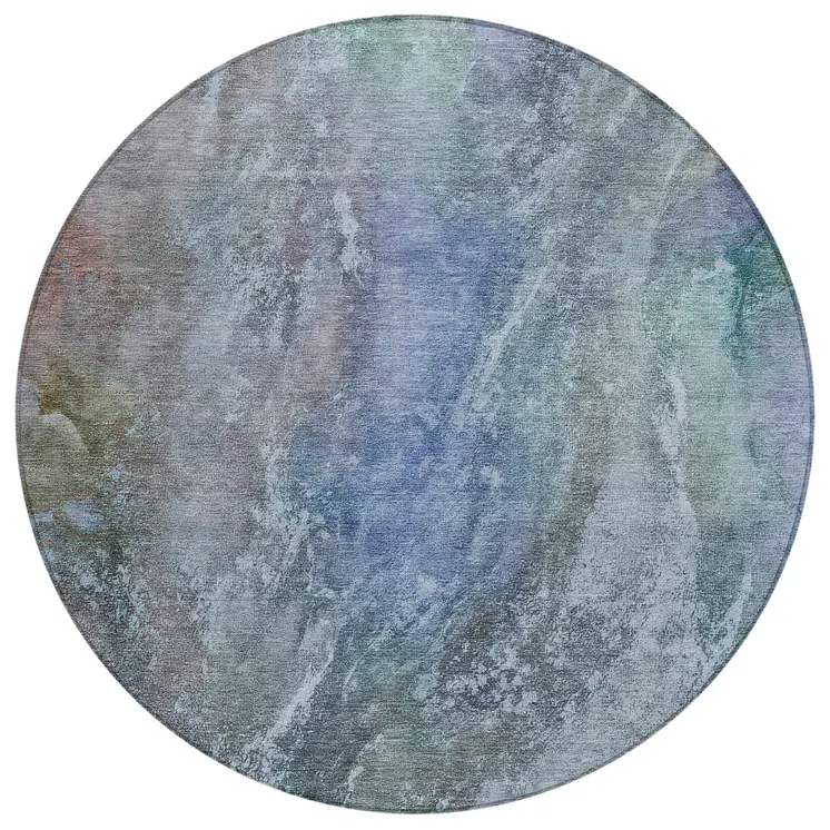8' Blue Green And Purple Round Abstract Washable Indoor Outdoor Area Rug