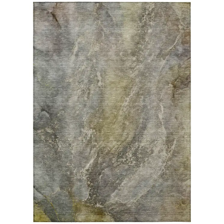 8' X 10' Pewter And Gray Abstract Washable Indoor Outdoor Area Rug