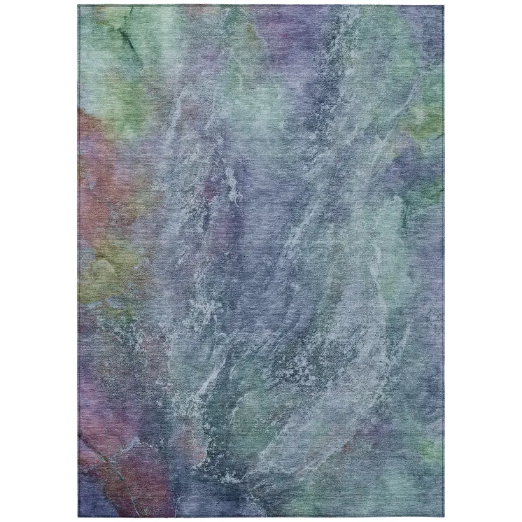 3' X 5' Blue Gray And Green Abstract Washable Indoor Outdoor Area Rug
