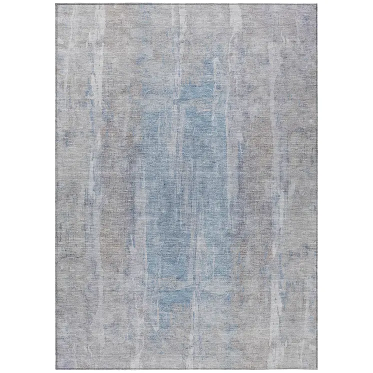 10' X 14' Beige And Blue Abstract Washable Indoor Outdoor Area Rug