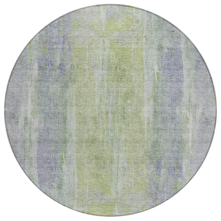 8' Plum And Green Round Abstract Washable Indoor Outdoor Area Rug