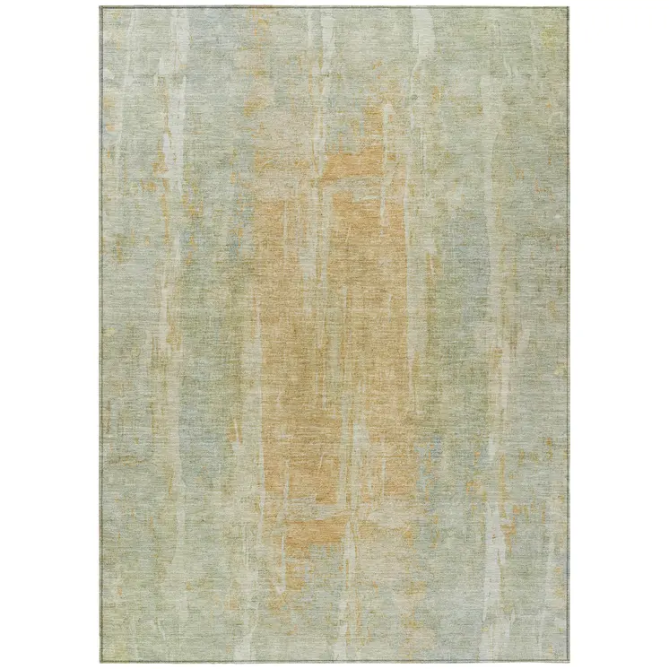 5' X 8' Sage And Copper Abstract Washable Indoor Outdoor Area Rug