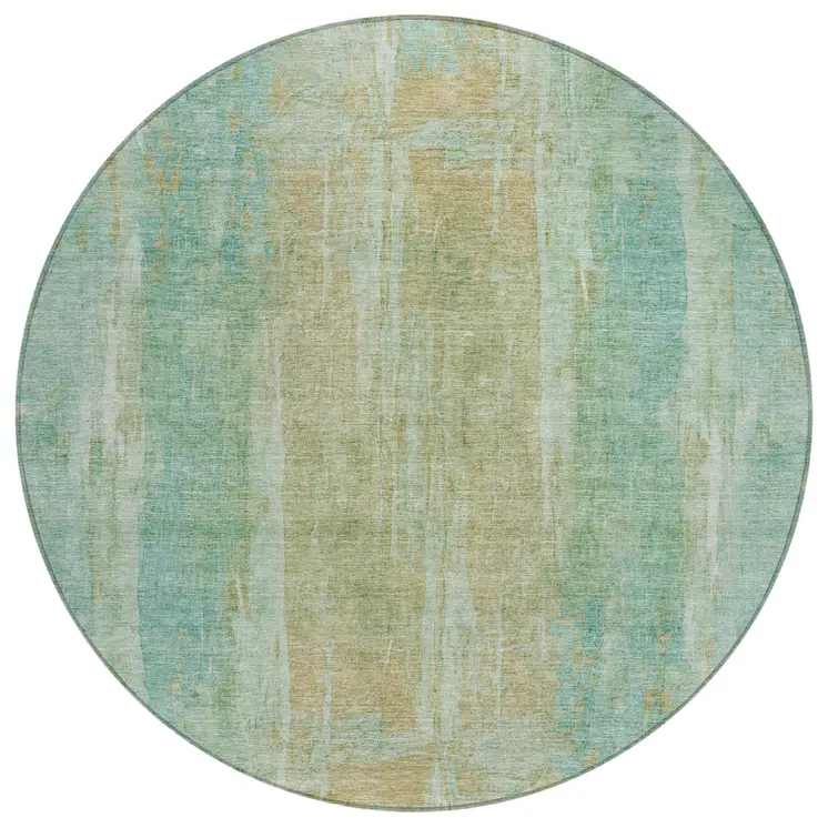 8' Teal Blue And Copper Round Abstract Washable Indoor Outdoor Area Rug