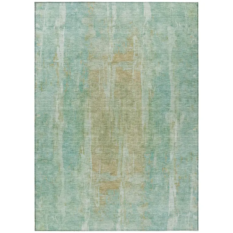 10' X 14' Teal Blue And Copper Abstract Washable Indoor Outdoor Area Rug
