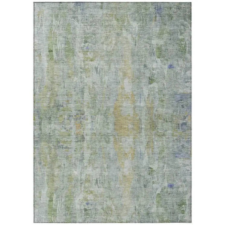 8' X 10' Artichoke Green And Blue Abstract Washable Indoor Outdoor Area Rug
