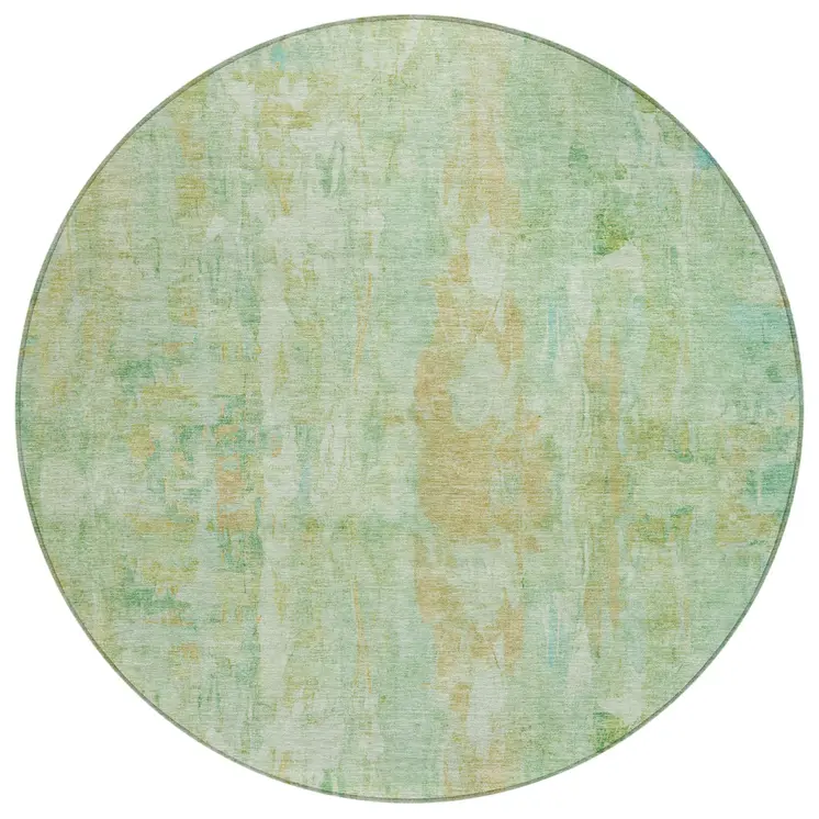 8' Fern Green And Copper Round Abstract Washable Indoor Outdoor Area Rug