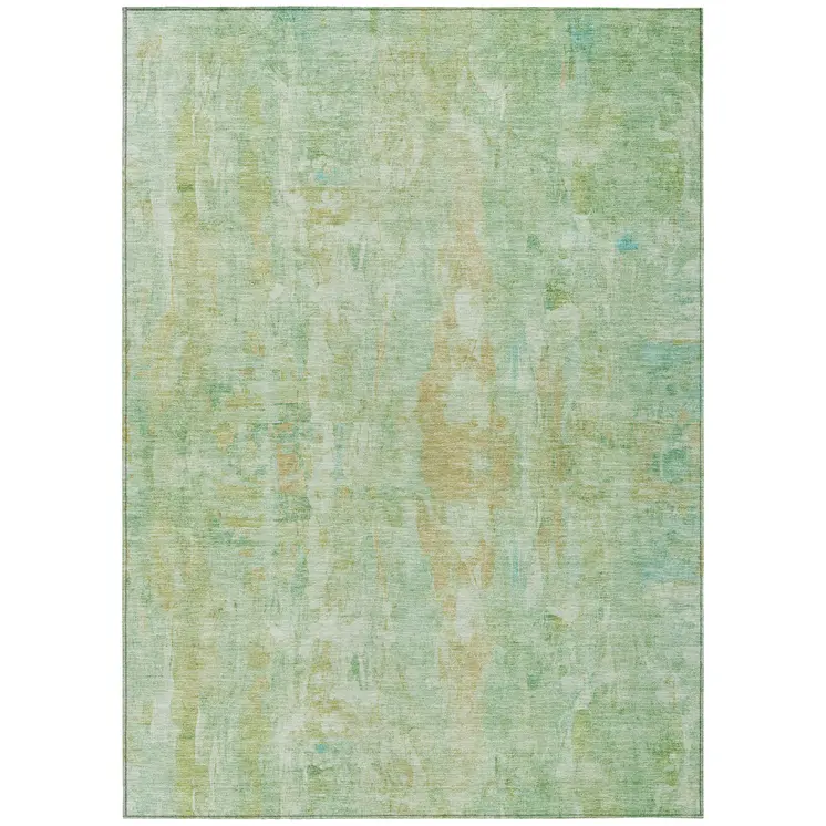 8' X 10' Fern Green And Copper Abstract Washable Indoor Outdoor Area Rug