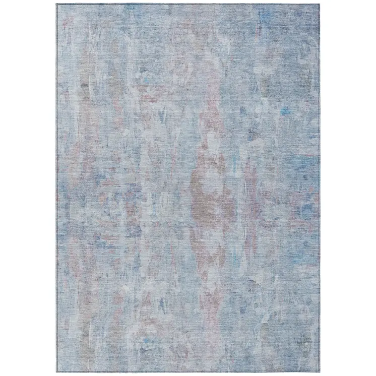 9' X 12' Blue And Blush Abstract Washable Indoor Outdoor Area Rug
