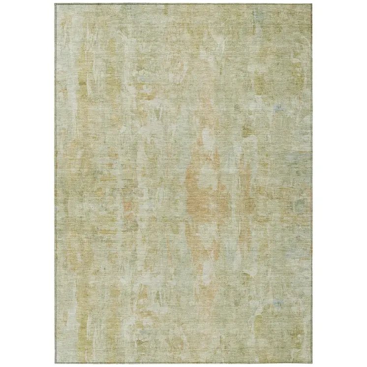 3' X 5' Key Lime And Copper Abstract Washable Indoor Outdoor Area Rug