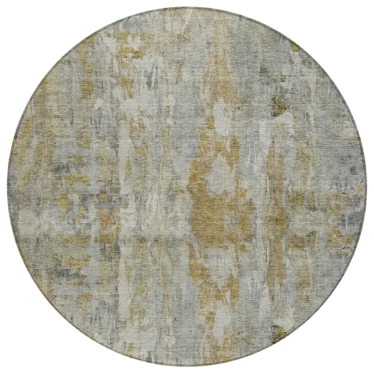 8' Pewter And Gray Round Abstract Washable Indoor Outdoor Area Rug