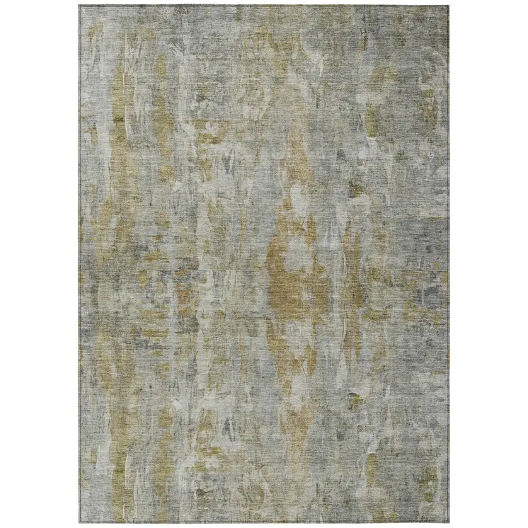9' X 12' Pewter And Gray Abstract Washable Indoor Outdoor Area Rug
