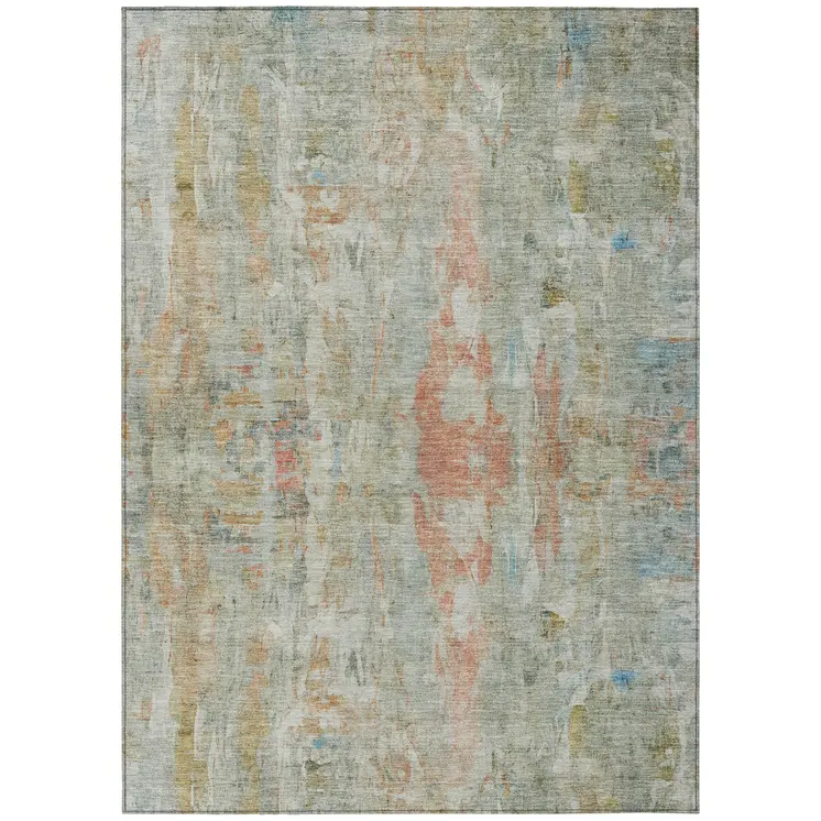 3' X 5' Sage And Copper Abstract Washable Indoor Outdoor Area Rug