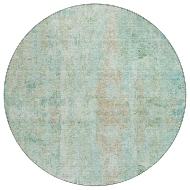 8' Turquoise And Copper Round Abstract Washable Indoor Outdoor Area Rug