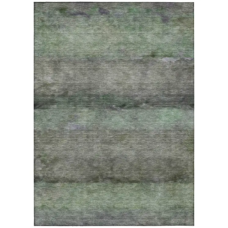 9' X 12' Artichoke Green And Gray Abstract Washable Indoor Outdoor Area Rug