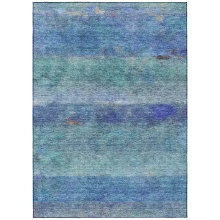 9' X 12' Blue And Ivory Abstract Washable Indoor Outdoor Area Rug