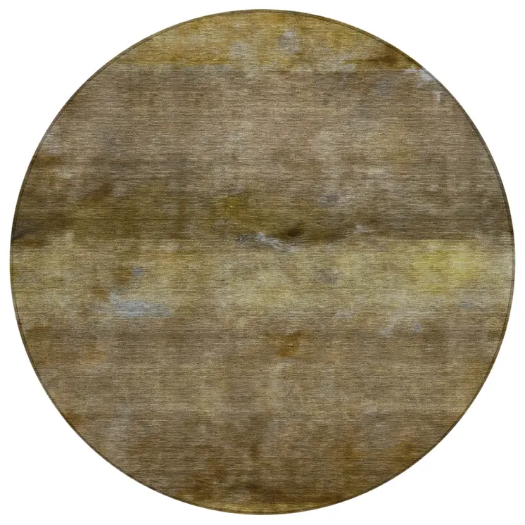 8' Brown And Taupe Round Abstract Washable Indoor Outdoor Area Rug
