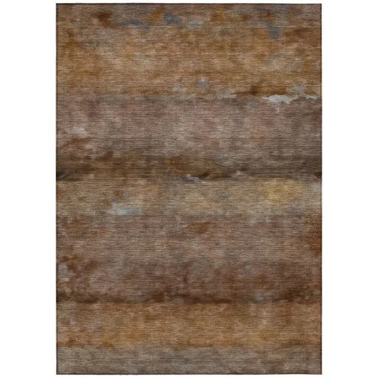 5' X 8' Khaki And Brown Abstract Washable Indoor Outdoor Area Rug