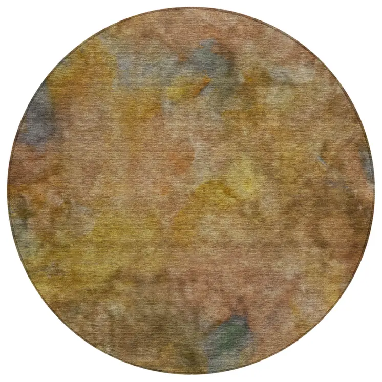 8' Copper And Gold Round Abstract Washable Indoor Outdoor Area Rug