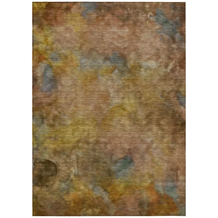 10' X 14' Copper And Gold Abstract Washable Indoor Outdoor Area Rug