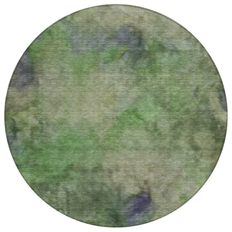8' Green And Purple Round Abstract Washable Indoor Outdoor Area Rug