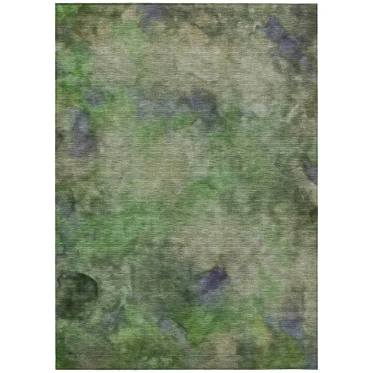 10' X 14' Green And Purple Abstract Washable Indoor Outdoor Area Rug
