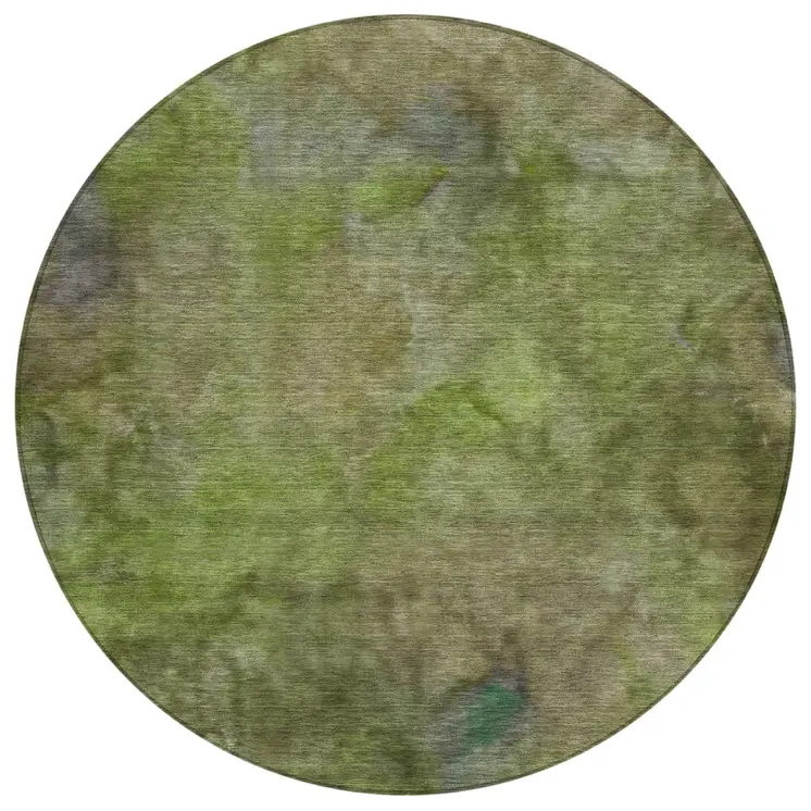 8' Olive Green And Gray Round Abstract Washable Indoor Outdoor Area Rug