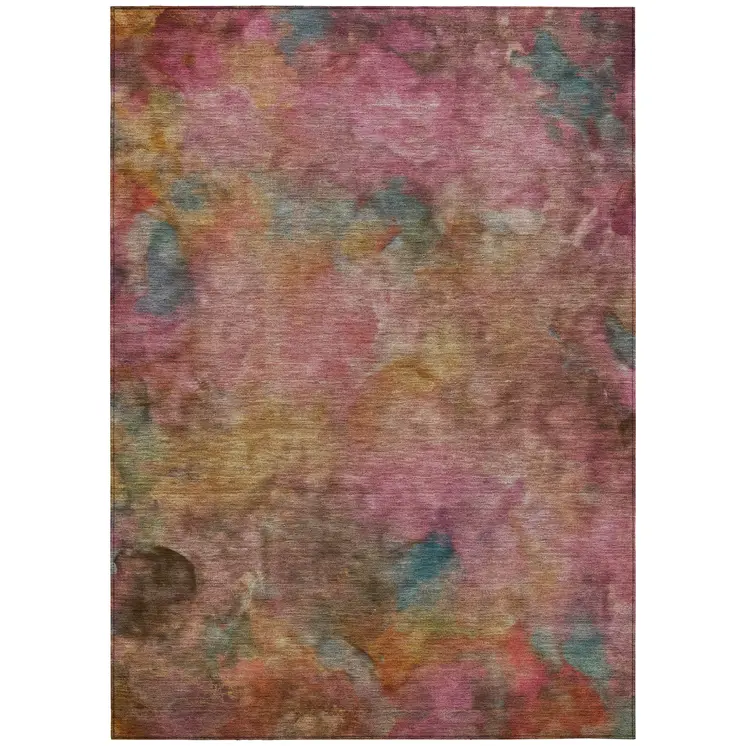 10' X 14' Pink And Orange Abstract Washable Indoor Outdoor Area Rug
